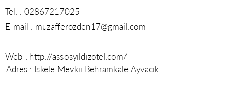 Assos Yldz Hotel telefon numaralar, faks, e-mail, posta adresi ve iletiim bilgileri